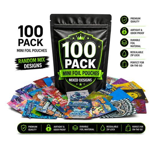 100 Pack Mini (3" x 3.5") Premium Foil Storage Organizers – Assorted Designs