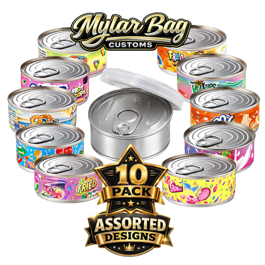 10 Pack Pull-Top Tin Can Style Premium Storage Organizers (2.6" x 1") – Assorted Designs