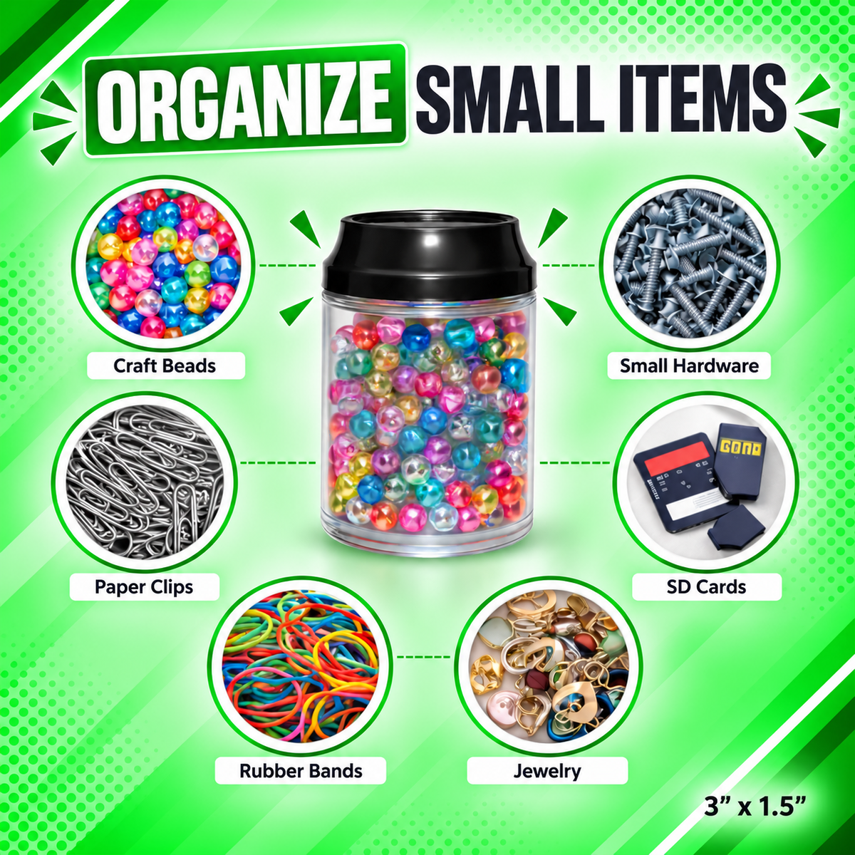 12 Pack Soda Can Style Premium Storage Organizers with Lids (1.5" x 3") – Assorted Designs