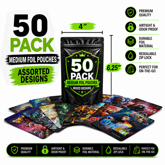 50 Pack Medium (4"x6.25") Premium Foil Storage Organizers – Assorted Designs
