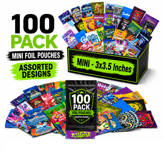 100 Pack Mini (3" x 3.5") Premium Foil Storage Organizers – Assorted Designs