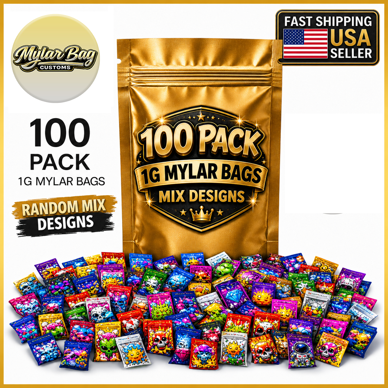 100 Pack Mini (3" x 3.5") Premium Foil Storage Organizers – Assorted Designs