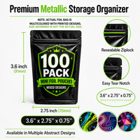 100 Pack Mini (3" x 3.5") Premium Foil Storage Organizers – Assorted Designs