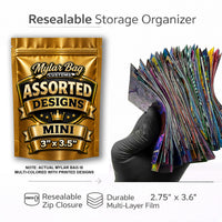 100 Pack Mini (3" x 3.5") Premium Foil Storage Organizers – Assorted Designs