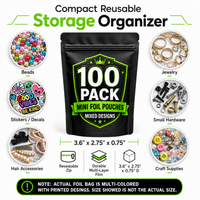100 Pack Mini (3" x 3.5") Premium Foil Storage Organizers – Assorted Designs