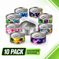 10 Pack Pull-Top Tin Can Style Premium Storage Organizers (2.6" x 1") – Assorted Designs