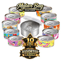 10 Pack Pull-Top Tin Can Style Premium Storage Organizers (2.6" x 1") – Assorted Designs