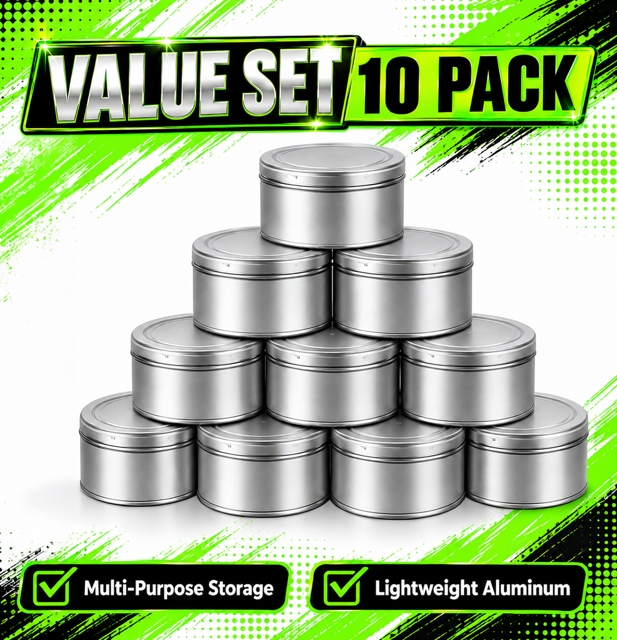 10 Pack Pull-Top Tin Can Style Premium Storage Organizers (2.6" x 1") – Assorted Designs