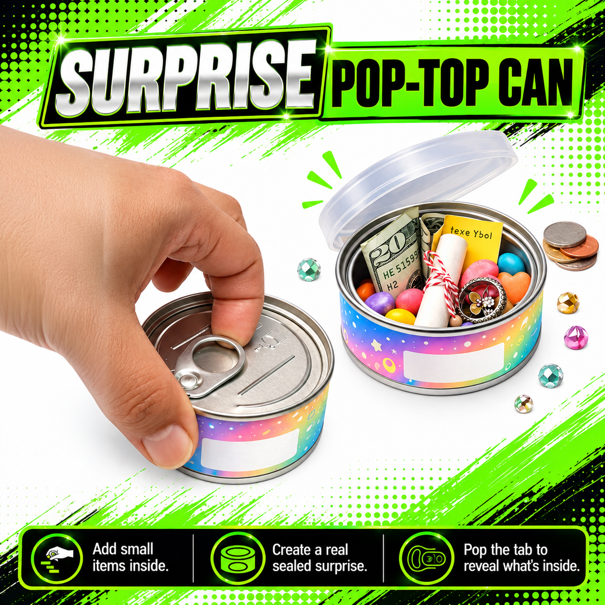 10 Pack Pull-Top Tin Can Style Premium Storage Organizers (2.6" x 1") – Assorted Designs