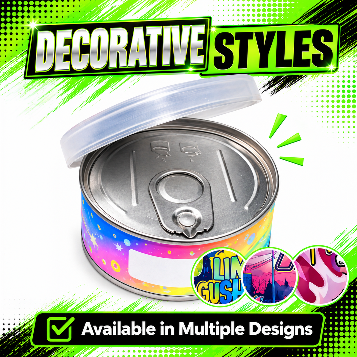10 Pack Pull-Top Tin Can Style Premium Storage Organizers (2.6" x 1") – Assorted Designs