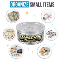 10 Pack Pull-Top Tin Can Style Premium Storage Organizers (2.6" x 1") – Assorted Designs