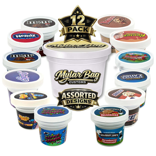 12 Pack Ice Cream Pint Style Premium Storage Organizers with Lids (2.75" x 2.25") – Assorted Designs