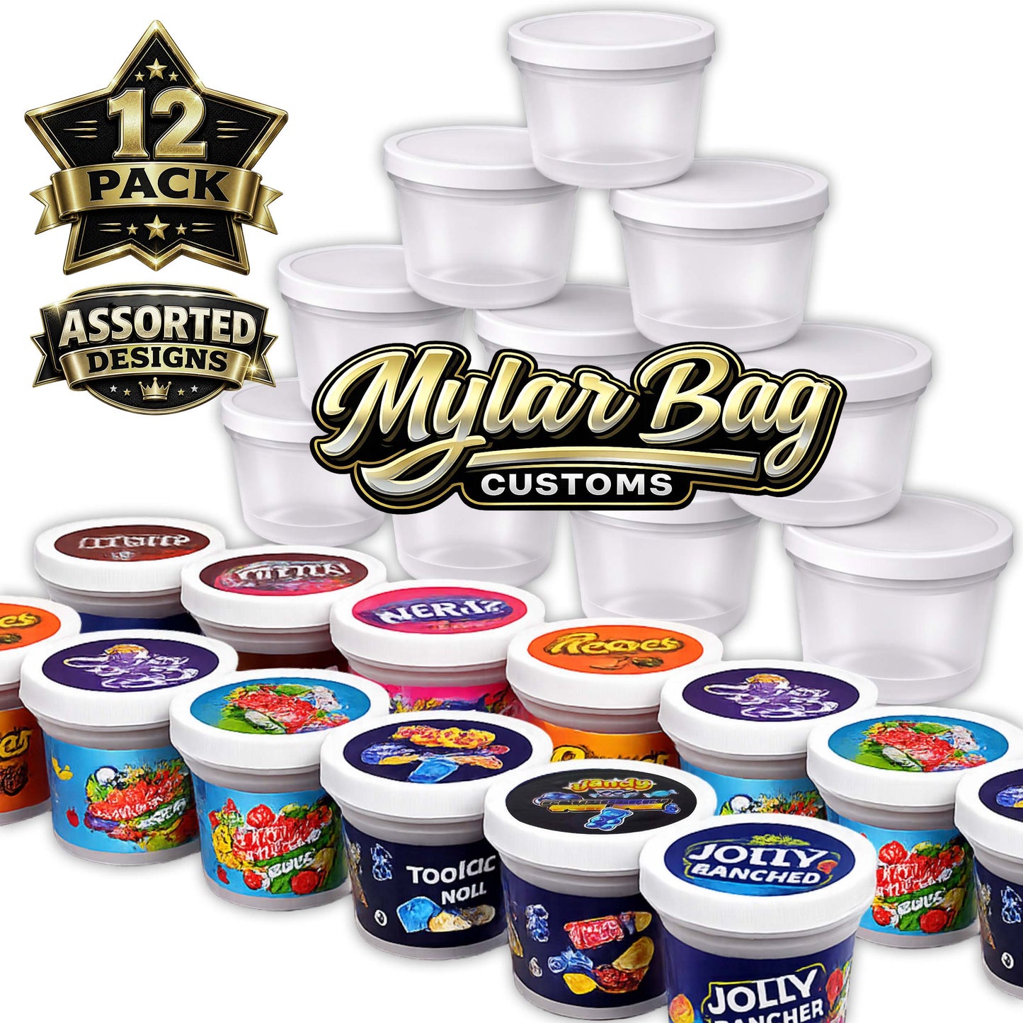 12 Pack Ice Cream Pint Style Premium Storage Organizers with Lids (2.75" x 2.25") – Assorted Designs