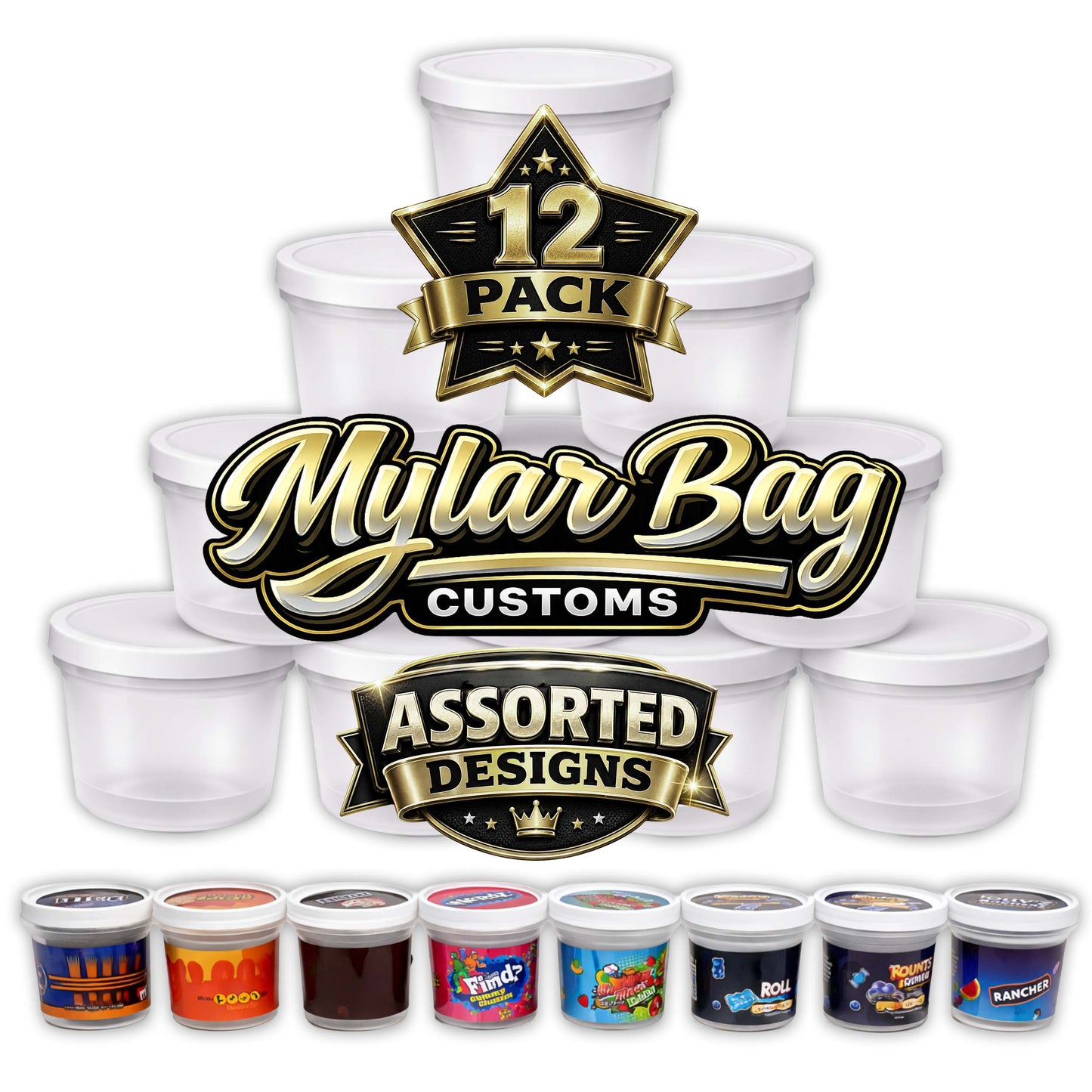 12 Pack Ice Cream Pint Style Premium Storage Organizers with Lids (2.75" x 2.25") – Assorted Designs