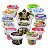 12 Pack Ice Cream Pint Style Premium Storage Organizers with Lids (2.75" x 2.25") – Exotic Assorted Designs