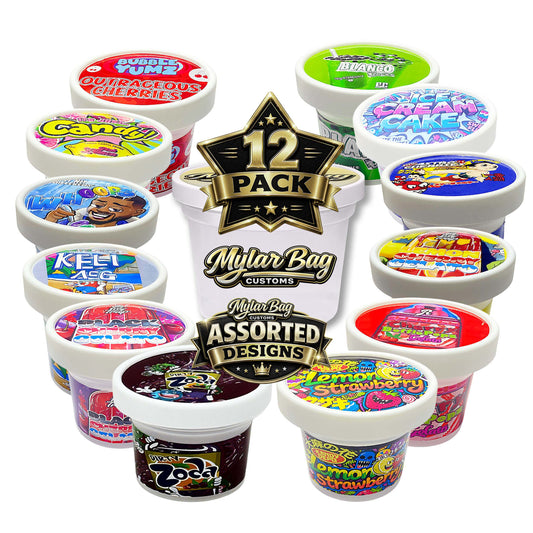 12 Pack Ice Cream Pint Style Premium Storage Organizers with Lids (2.75" x 2.25") – Exotic Assorted Designs