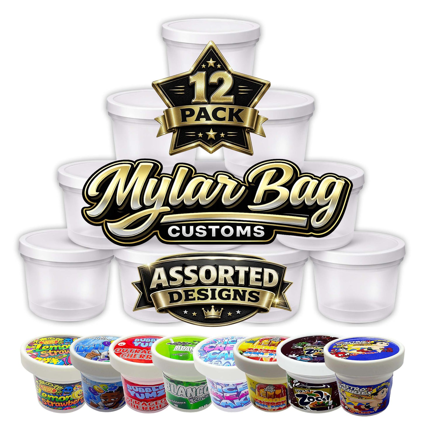 12 Pack Ice Cream Pint Style Premium Storage Organizers with Lids (2.75" x 2.25") – Exotic Assorted Designs