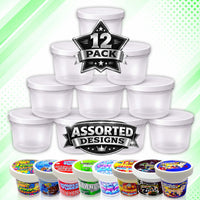 12 Pack Ice Cream Pint Style Premium Storage Organizers with Lids (2.75" x 2.25") – Exotic Assorted Designs