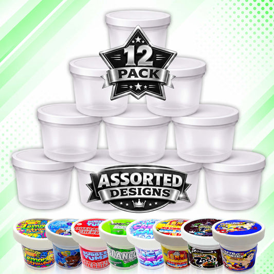 12 Pack Ice Cream Pint Style Premium Storage Organizers with Lids (2.75" x 2.25") – Exotic Assorted Designs
