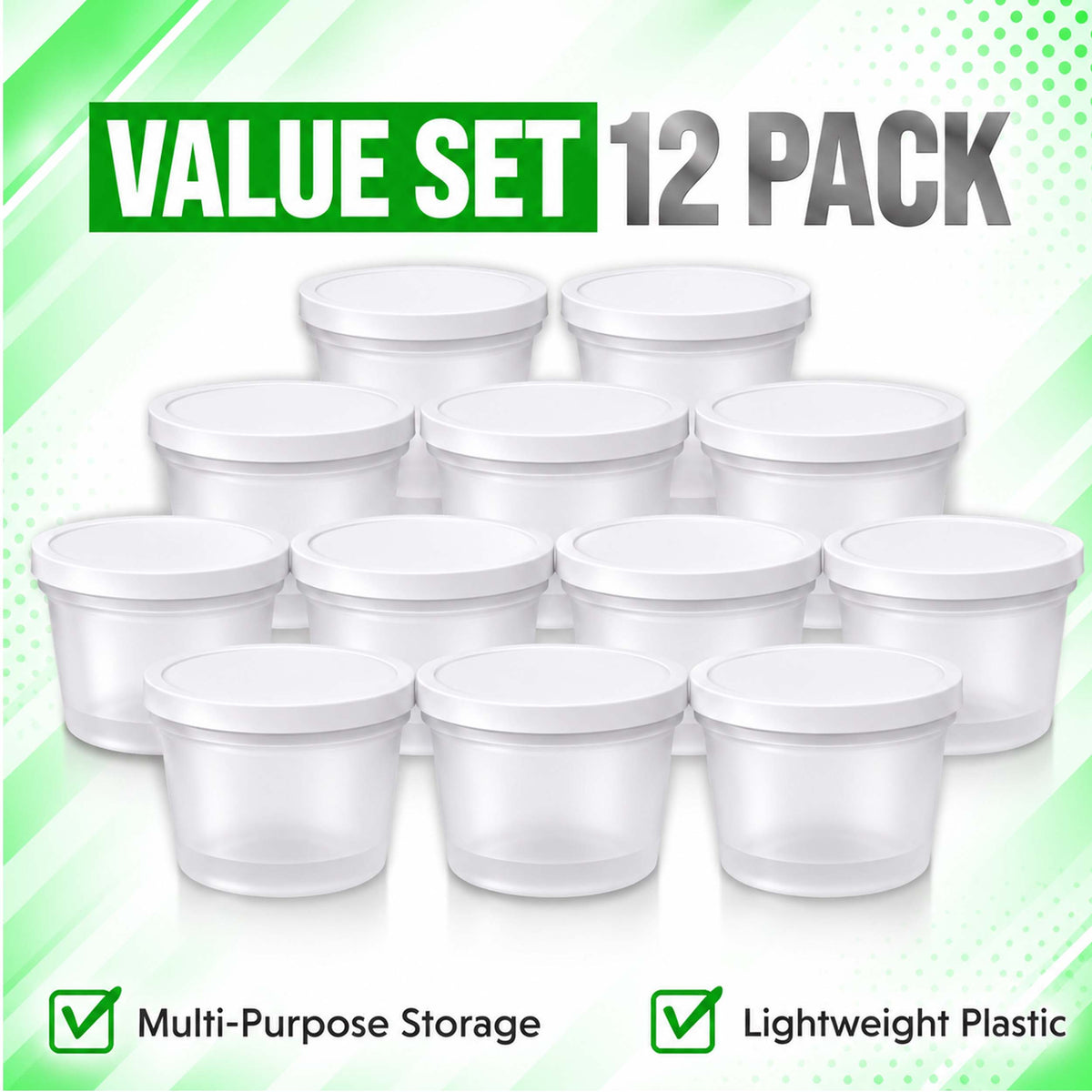 12 Pack Ice Cream Pint Style Premium Storage Organizers with Lids (2.75" x 2.25") – Exotic Assorted Designs
