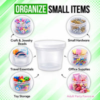 12 Pack Ice Cream Pint Style Premium Storage Organizers with Lids (2.75" x 2.25") – Exotic Assorted Designs