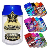 12 Pack Soda Can Style Premium Storage Organizers with Lids (1.5" x 3") – Assorted Designs