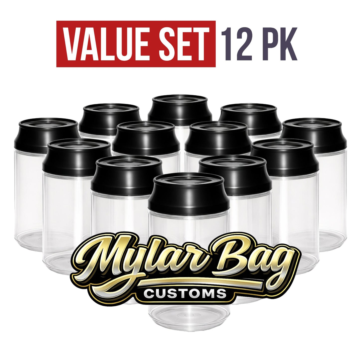 12 Pack Soda Can Style Premium Storage Organizers with Lids (1.5" x 3") – Assorted Designs