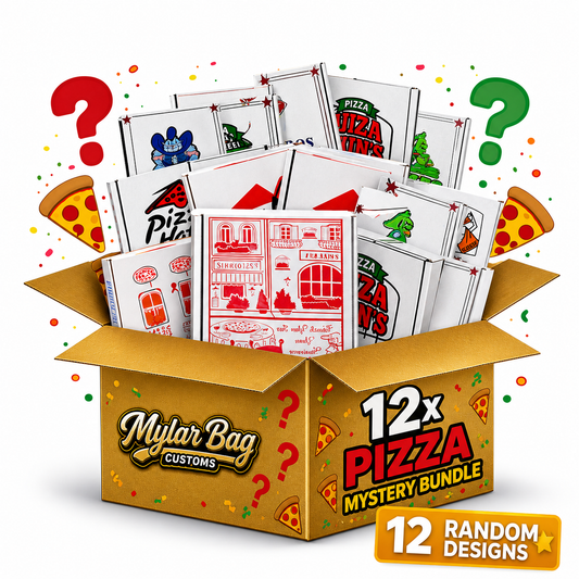 12 Pack Pizza Shaped Premium Foil Storage Organizers & Display Boxes Set (5" x 5") – Assorted Designs