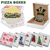 12 Pack Pizza Shaped Premium Foil Storage Organizers & Display Boxes Set (5" x 5") – Assorted Designs
