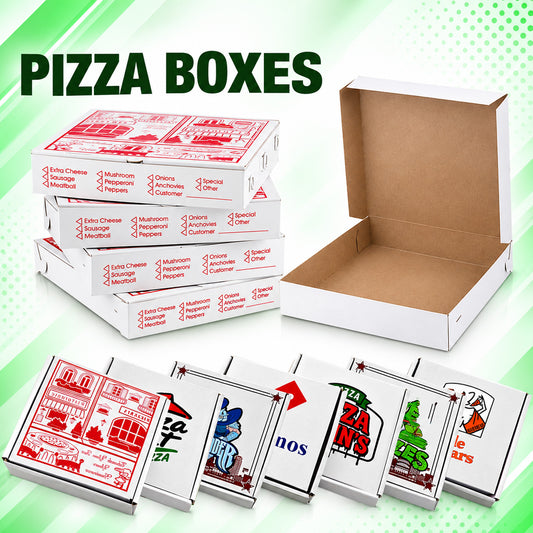 12 Pack Pizza Shaped Premium Foil Storage Organizers & Display Boxes Set (5" x 5") – Assorted Designs
