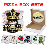 12 Pack Pizza Shaped Premium Foil Storage Organizers & Display Boxes Set (5" x 5") – Assorted Designs