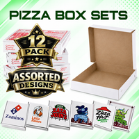 12 Pack Pizza Shaped Premium Foil Storage Organizers & Display Boxes Set (5" x 5") – Assorted Designs