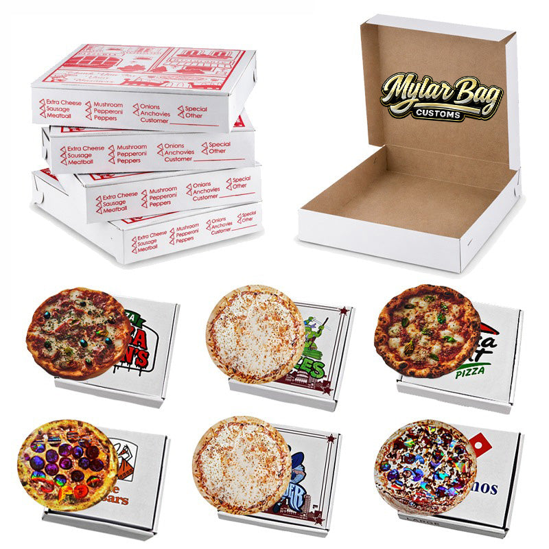 12 Pack Pizza Shaped Premium Foil Storage Organizers & Display Boxes Set (5" x 5") – Assorted Designs