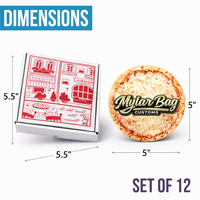 12 Pack Pizza Shaped Premium Foil Storage Organizers & Display Boxes Set (5" x 5") – Assorted Designs