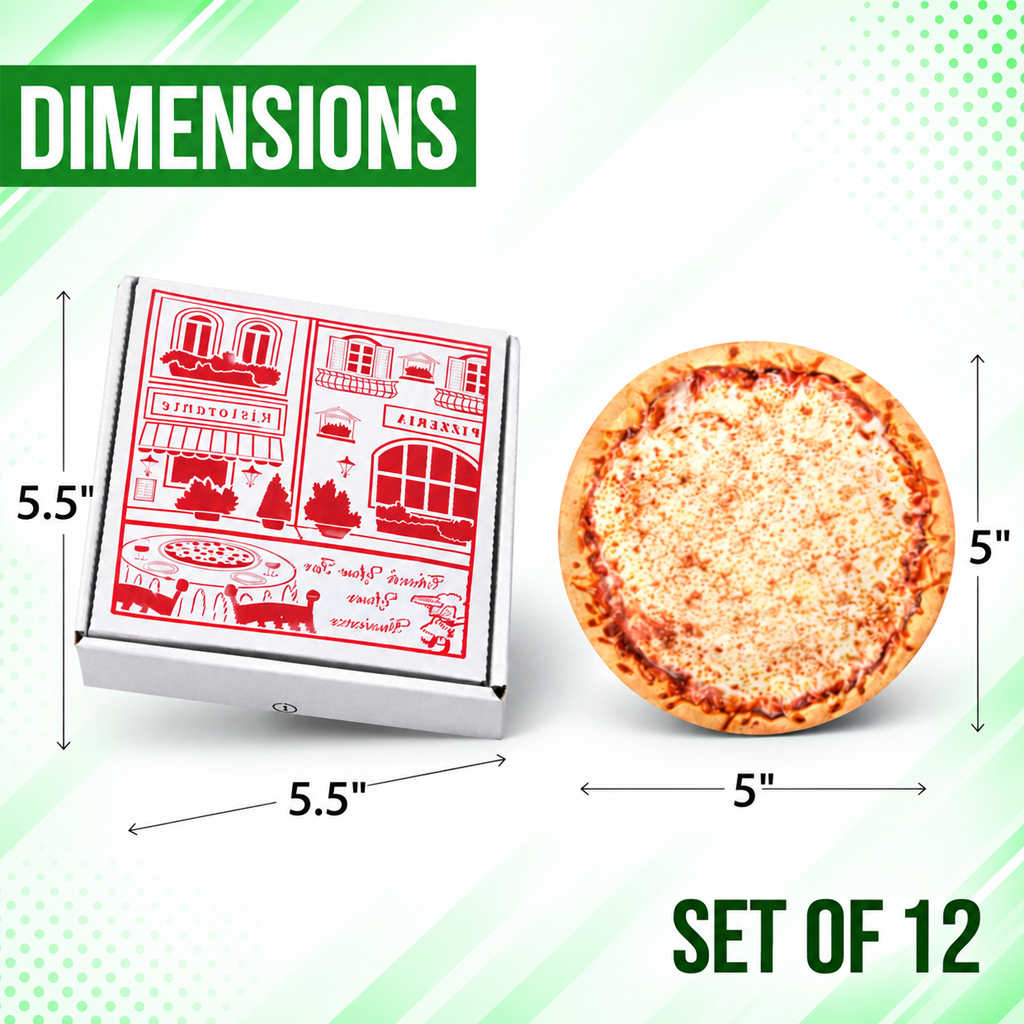 12 Pack Pizza Shaped Premium Foil Storage Organizers & Display Boxes Set (5" x 5") – Assorted Designs