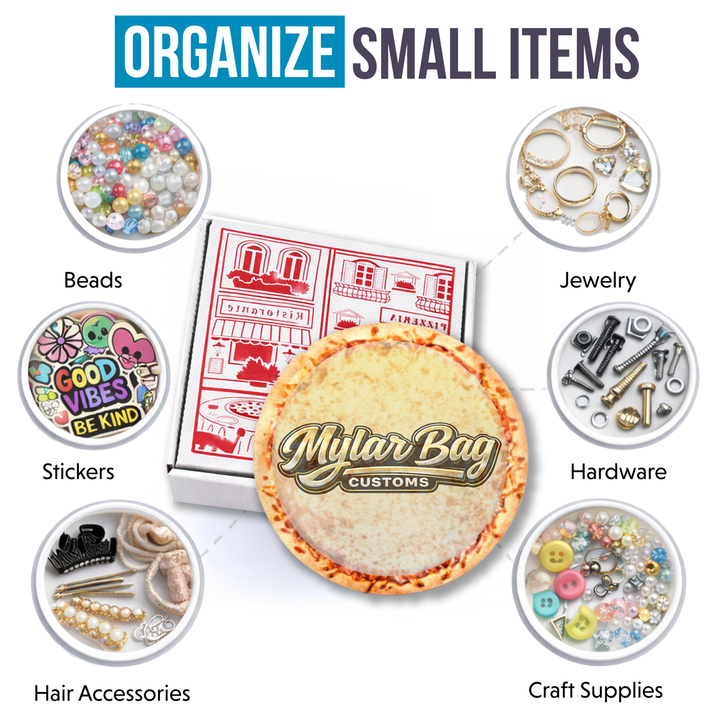 12 Pack Pizza Shaped Premium Foil Storage Organizers & Display Boxes Set (5" x 5") – Assorted Designs