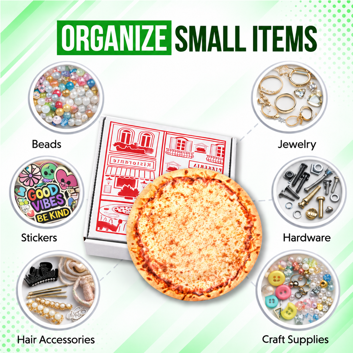 12 Pack Pizza Shaped Premium Foil Storage Organizers & Display Boxes Set (5" x 5") – Assorted Designs