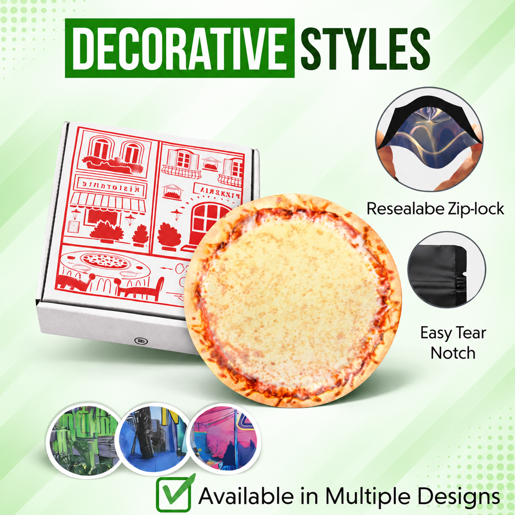 12 Pack Pizza Shaped Premium Foil Storage Organizers & Display Boxes Set (5" x 5") – Assorted Designs