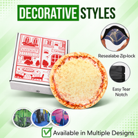 12 Pack Pizza Shaped Premium Foil Storage Organizers & Display Boxes Set (5" x 5") – Assorted Designs