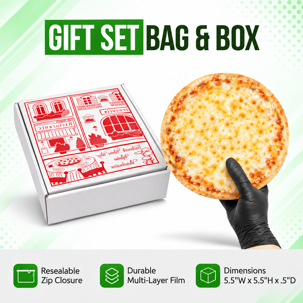 12 Pack Pizza Shaped Premium Foil Storage Organizers & Display Boxes Set (5" x 5") – Assorted Designs