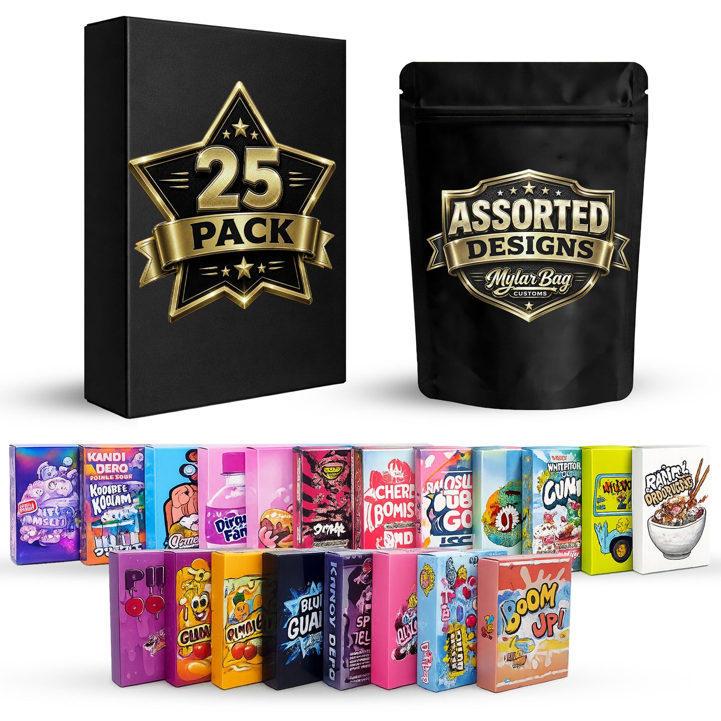 25 Pack Small (3.5" x 5") Premium Foil Storage Organizers with Matching Display Boxes – Assorted Designs