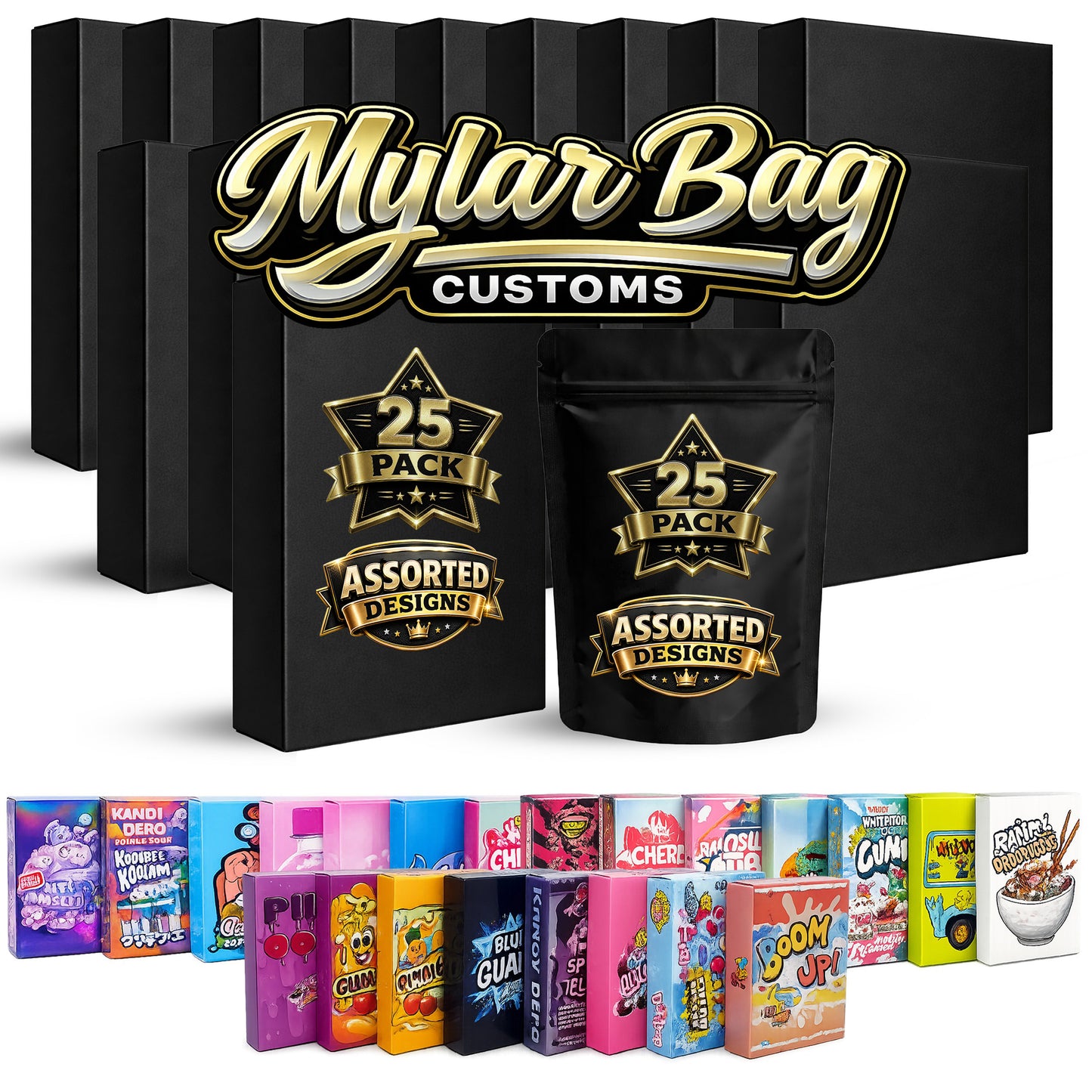 25 Pack Small (3.5" x 5") Premium Foil Storage Organizers with Matching Display Boxes – Assorted Designs