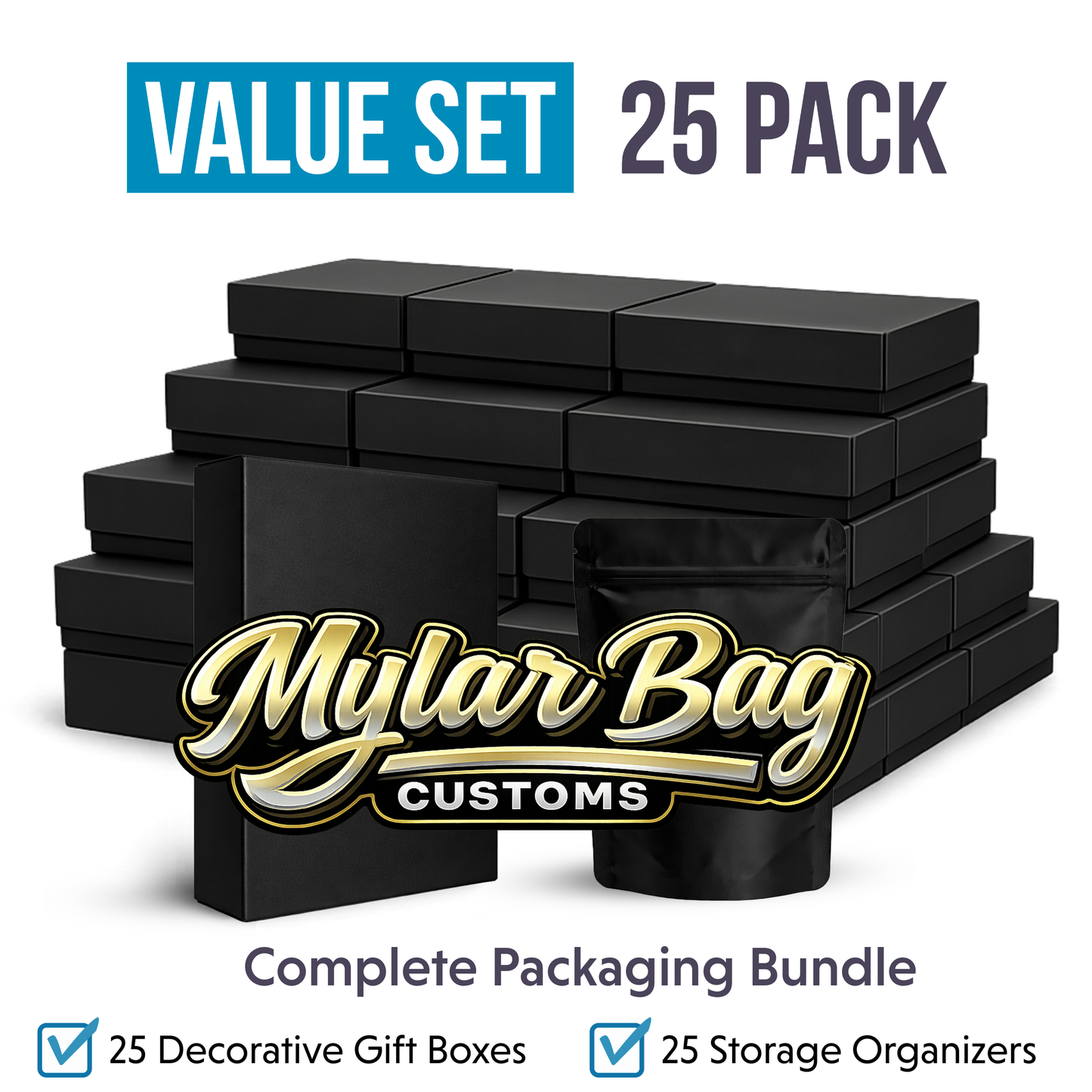 25 Pack Small (3.5" x 5") Premium Foil Storage Organizers with Matching Display Boxes – Assorted Designs