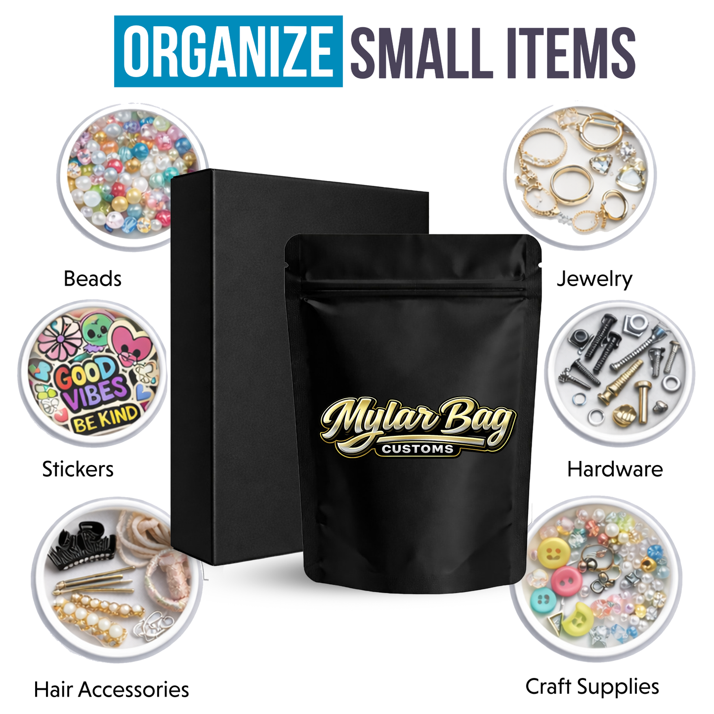 25 Pack Small (3.5" x 5") Premium Foil Storage Organizers with Matching Display Boxes – Assorted Designs