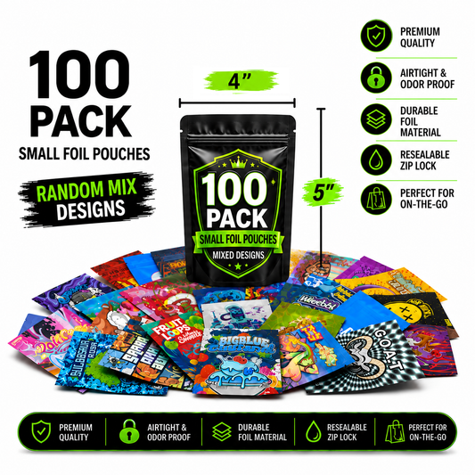 100 Pack Small (4" x 5") Premium Foil Storage Organizers – Assorted Designs