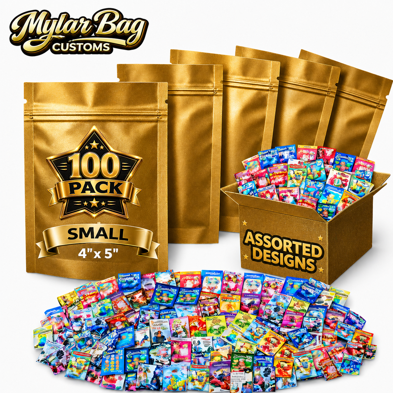 100 Pack Small (4" x 5") Premium Foil Storage Organizers – Assorted Designs