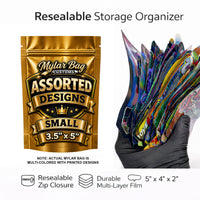 100 Pack Small (4" x 5") Premium Foil Storage Organizers – Assorted Designs