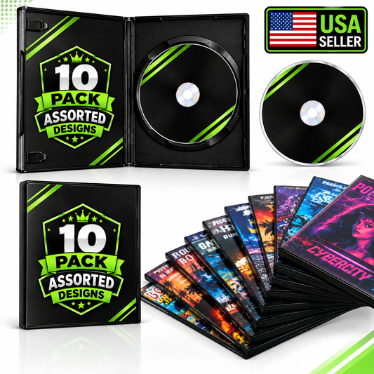 10 Pack DVD Case & Premium Foil Storage Organizer Set (5.5" x 7.5") – Assorted Designs