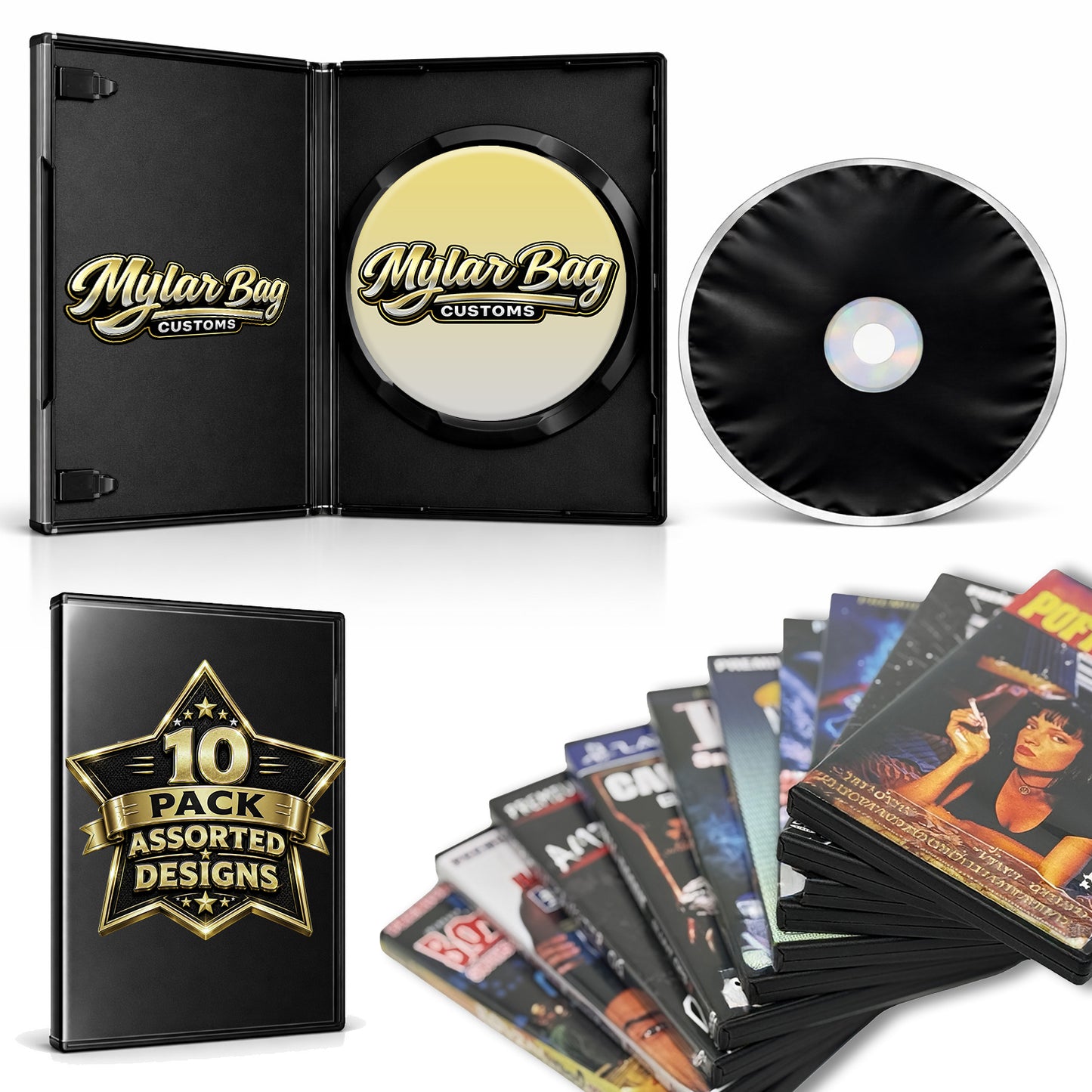 10 Pack DVD Case & Premium Foil Storage Organizer Set (5.5" x 7.5") – Assorted Designs