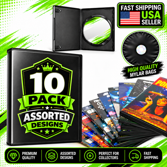 10 Pack DVD Case & Premium Foil Storage Organizer Set (5.5" x 7.5") – Assorted Designs